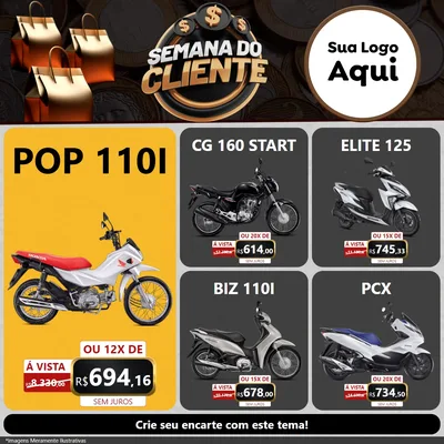 Modelo de Rede Social para Feed Facebook com o tema Semana do Cliente para Concessionaria de Motos