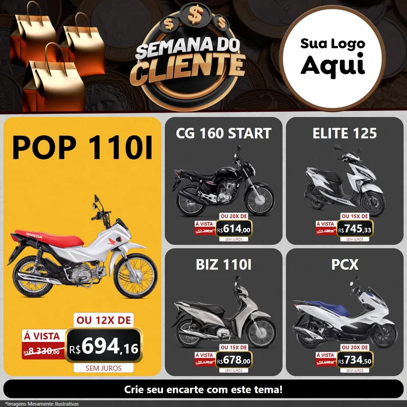 Modelo de Rede Social para Feed Facebook com o tema Semana do Cliente para Concessionaria de Motos