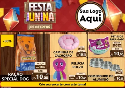 Modelo de Encarte para Encarte A4 Horizontal com o tema Festa Junina de Ofertas para Pet Shop