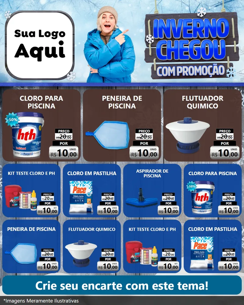 Modelo de Rede Social para Feed Instagram com o tema Inverno Chegou Com Promoção para Produtos para Piscina