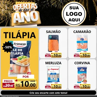 Modelo de Rede Social para Feed Facebook com o tema Ofertas de Fim de Ano para Peixaria