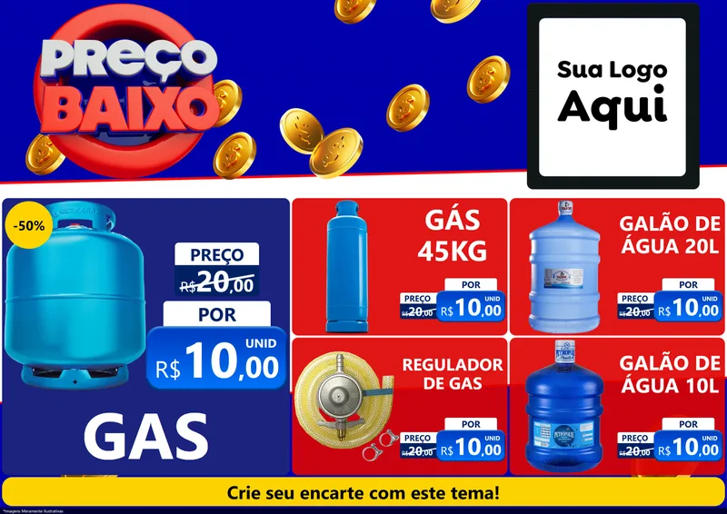 Modelo de Encarte para Encarte A4 Horizontal com o tema Preço Baixo para Água e gás