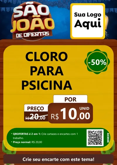 Modelo de Cartaz para Cartaz A4 Vertical com o tema São João Ofertas Imbatíveis! - Junina para Produtos para Piscina