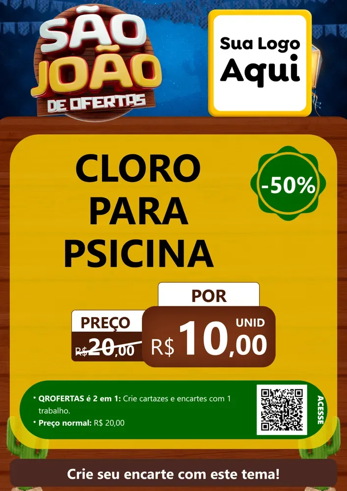Modelo de Cartaz para Cartaz A4 Vertical com o tema São João Ofertas Imbatíveis! - Junina para Produtos para Piscina
