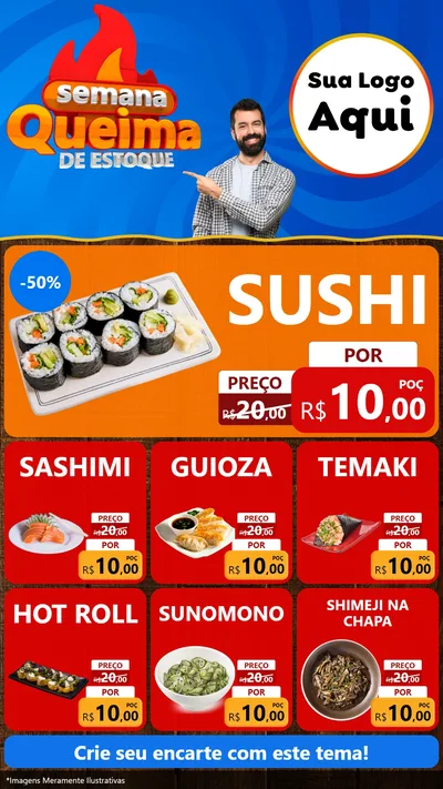 Modelo de Rede Social para Stories com o tema Semana Queima de Estoque para Comida japonesa