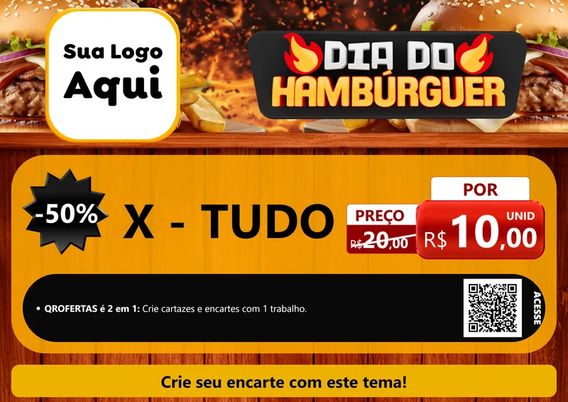 Modelo de Cartaz para Cartaz A4 Horizontal com o tema Dia do Hambúrguer para Hamburgueria