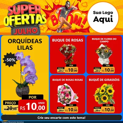 Modelo de Rede Social para Feed Facebook com o tema Super Ofertas Julho para Floricultura e jardim