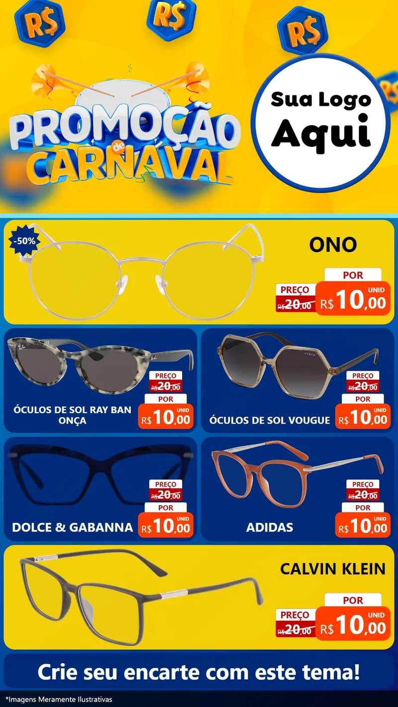 Modelo de TV para TV Vertical com o tema Promoção de Carnaval para Óticas