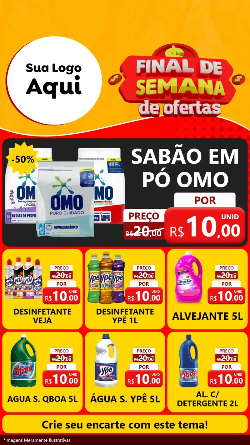 Modelo de Rede Social para Stories com o tema Final de Semana de Ofertas para Produtos de Limpeza