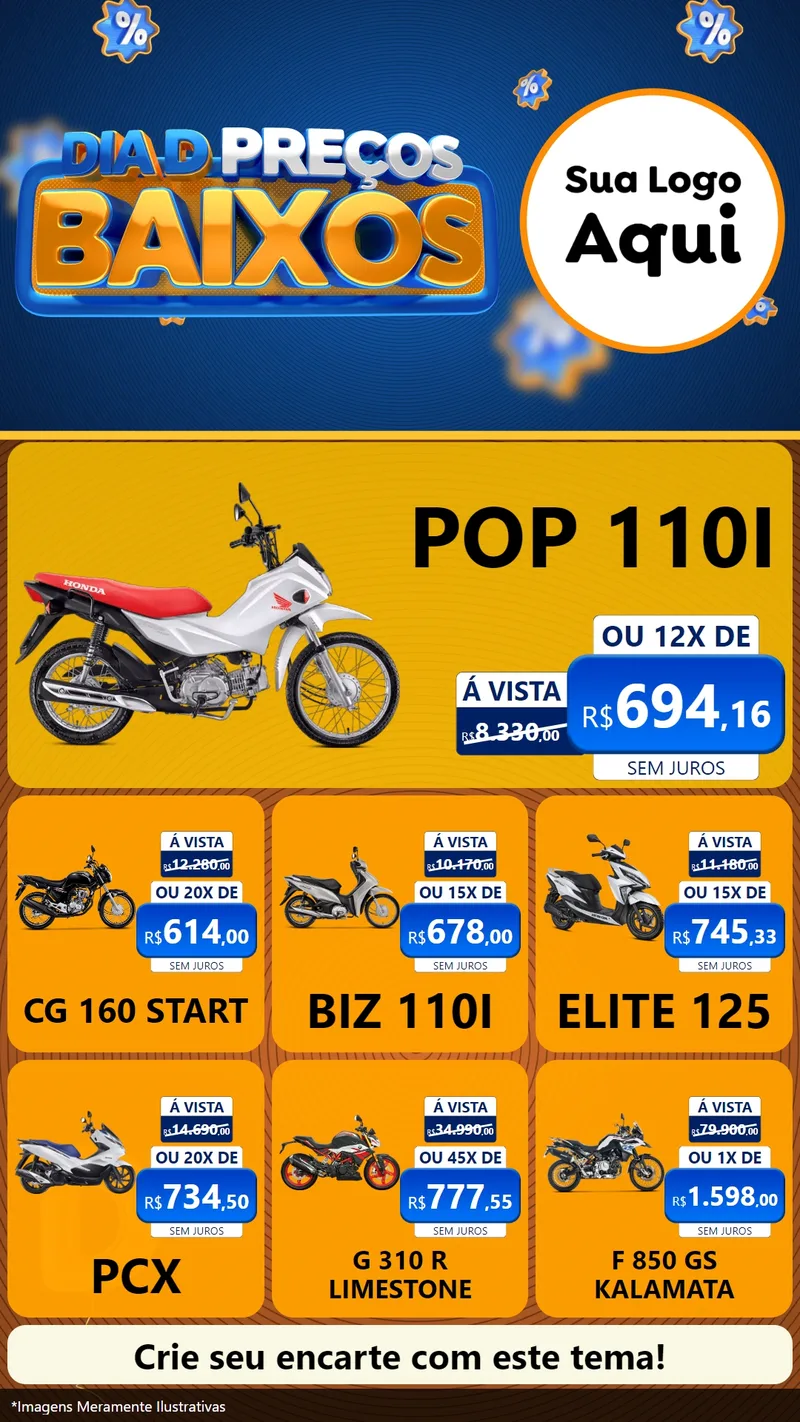 Modelo de Rede Social para Stories com o tema Dia D Preço Baixo para Concessionaria de Motos