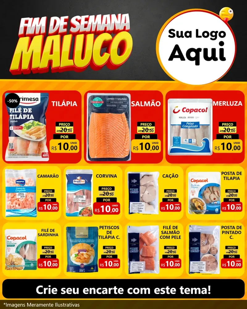 Modelo de Rede Social para Feed Instagram com o tema Final de Semana Maluco para Peixaria