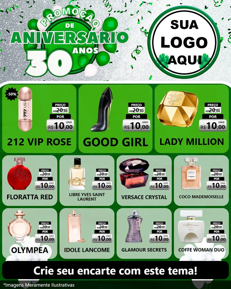 Modelo de Rede Social para Feed Instagram com o tema Promoção de Aniversário - 30 Anos para Perfumes
