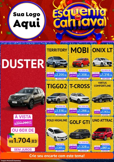 Modelo de Encarte para Encarte A4 Vertical com o tema Esquenta de Carnaval para Concessionaria de Carros