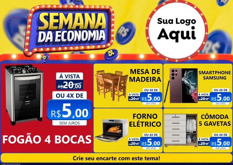 Modelo de Encarte para Encarte A4 Horizontal com o tema Semana da Economia para Móveis e Eletro