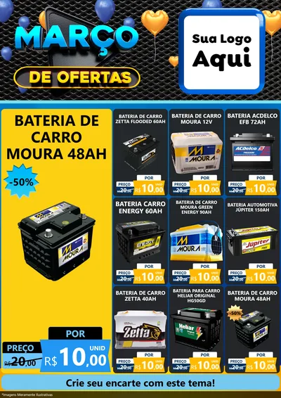 Modelo de Encarte para Encarte A4 Vertical com o tema Março de Ofertas para Baterias Elétricas