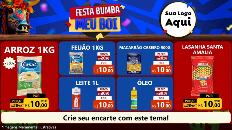Modelo de TV para TV Horizontal com o tema Festa Bumba meu Boi para Supermercado