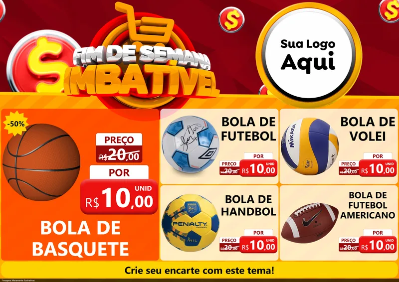 Modelo de Encarte para Encarte A4 Horizontal com o tema Fim de Semana Imbatível para Artigos Esportivos