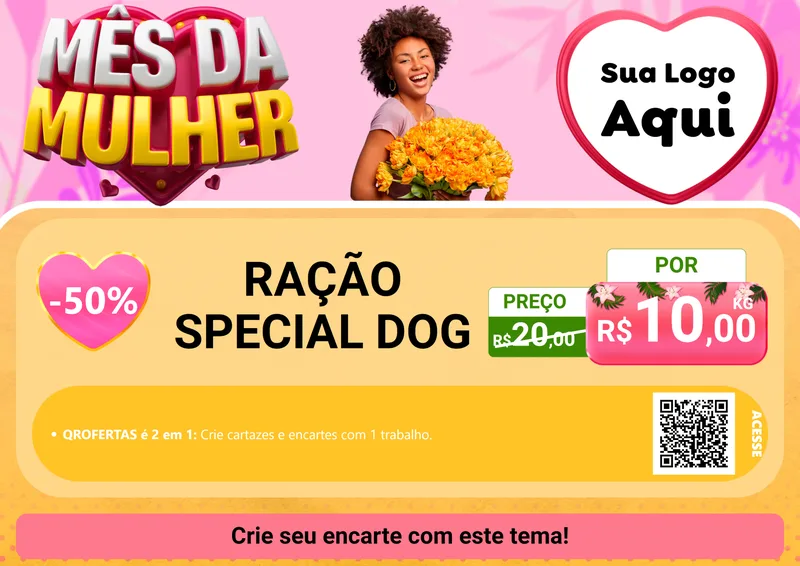 Modelo de Cartaz para Cartaz A4 Horizontal com o tema Mês da Mulher para Pet Shop