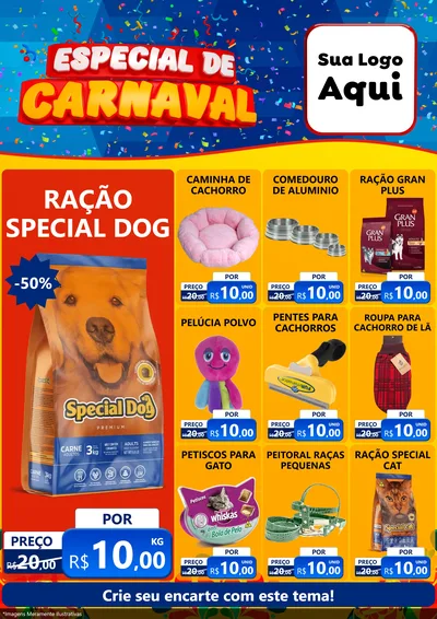 Modelo de Encarte para Encarte A4 Vertical com o tema Especial de Carnaval para Pet Shop
