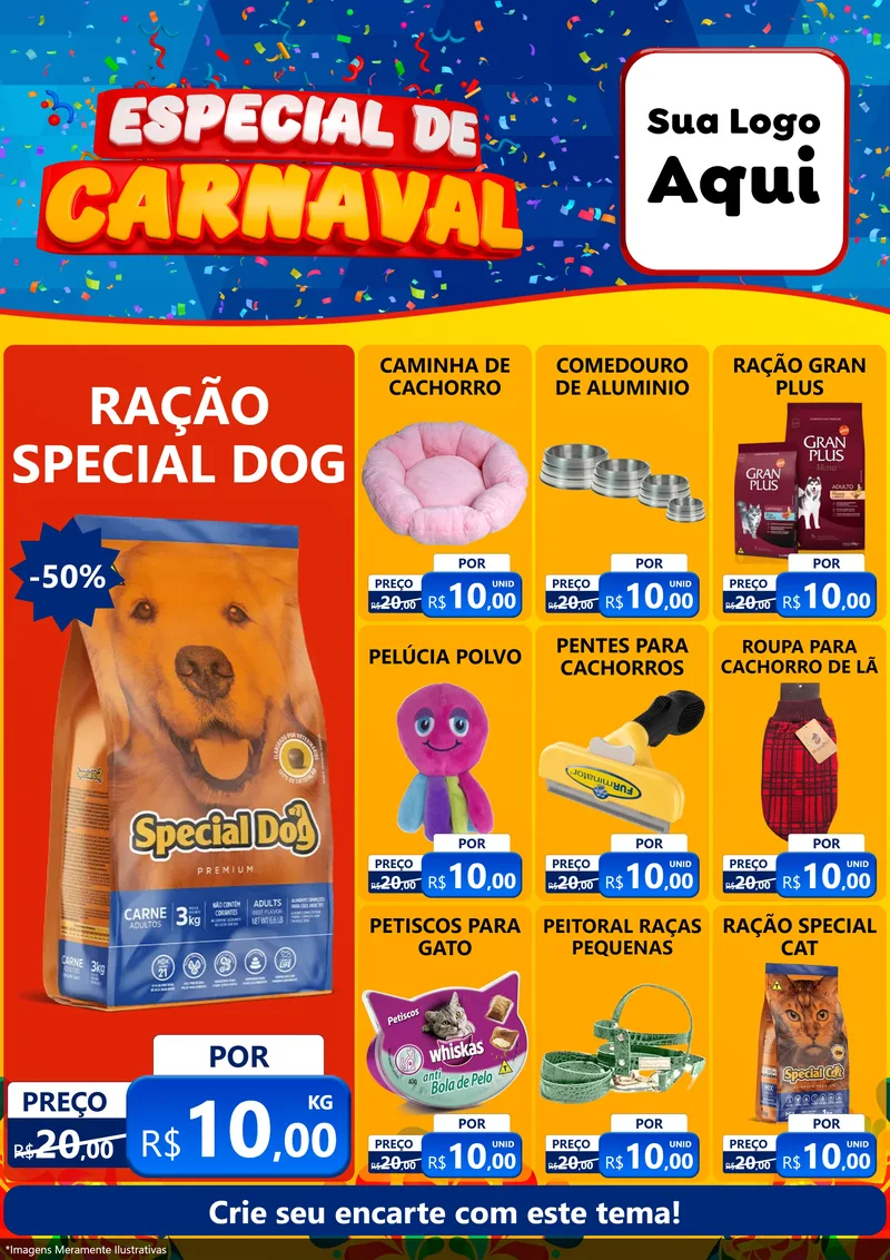 Modelo de Encarte para Encarte A4 Vertical com o tema Especial de Carnaval para Pet Shop