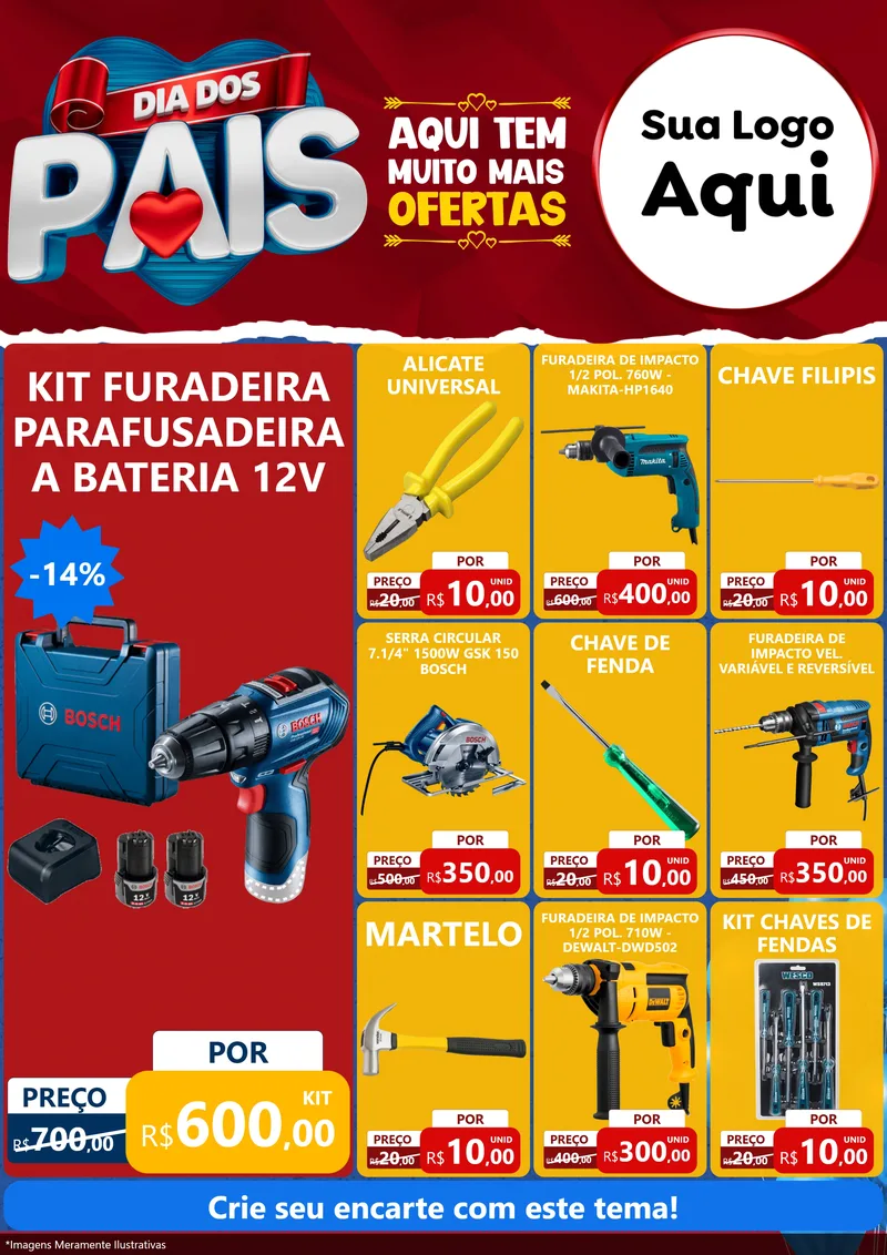 Modelo de Encarte para Encarte A4 Vertical com o tema Dia dos Pais para Maquinas e Ferramentas