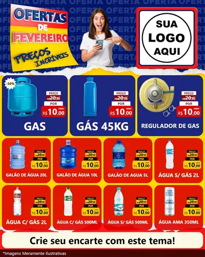 Modelo de Rede Social para Feed Instagram com o tema Ofertas de Fevereiro - Preços Incríveis para Água e gás