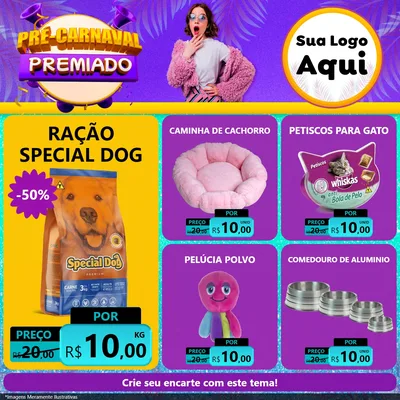 Modelo de Rede Social para Feed Facebook com o tema Pré-Carnaval Premiado para Pet Shop