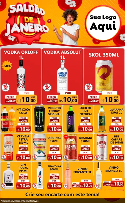 Modelo de Encarte para Encarte Grande com o tema Saldão de Janeiro para Distribuidora de bebidas