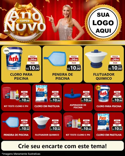 Modelo de Rede Social para Feed Instagram com o tema Super Ano Novo para Produtos para Piscina