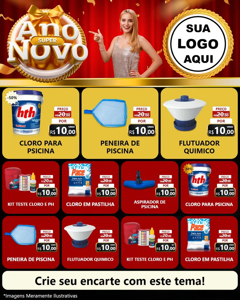 Modelo de Rede Social para Feed Instagram com o tema Super Ano Novo para Produtos para Piscina