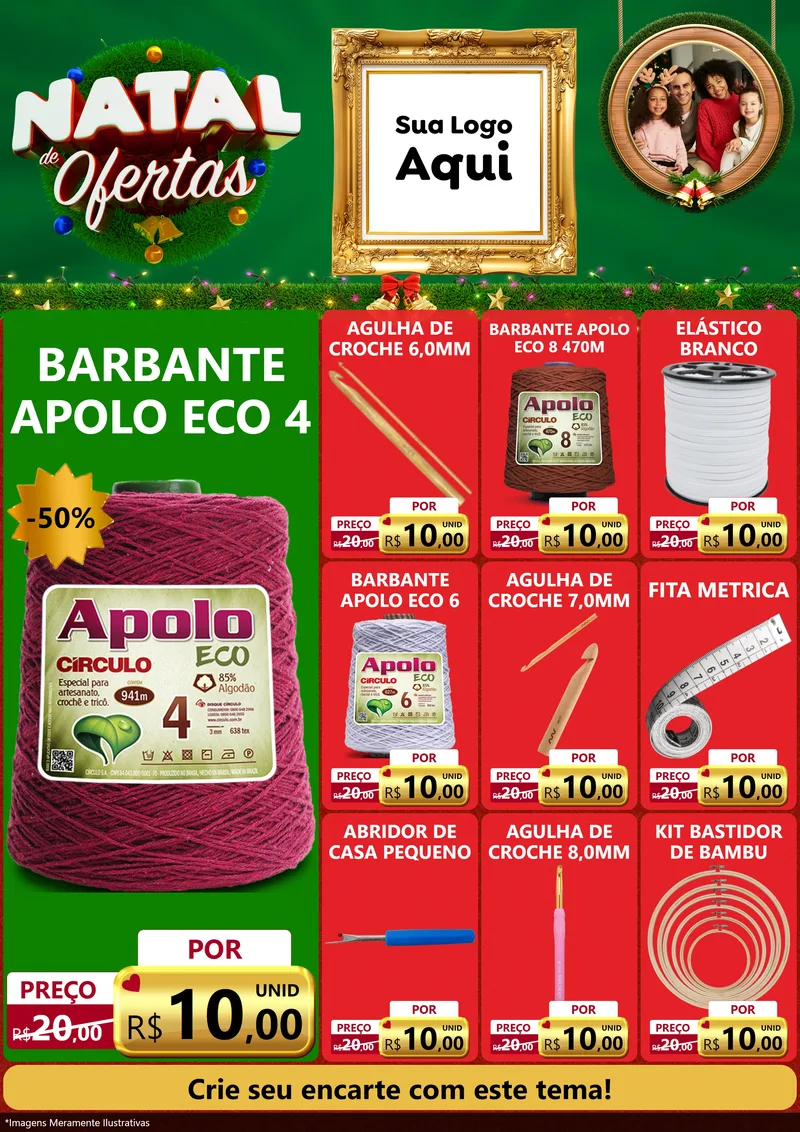 Modelo de Encarte para Encarte A4 Vertical com o tema Natal de Ofertas para Armarinho e Aviamentos