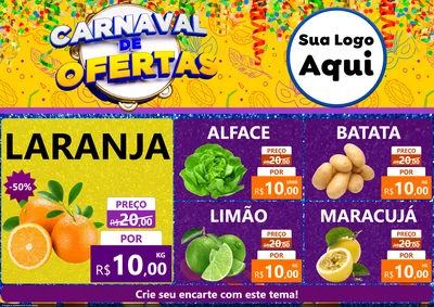 Modelo de Encarte para Encarte A4 Horizontal com o tema Carnaval de Ofertas para Hortifrúti