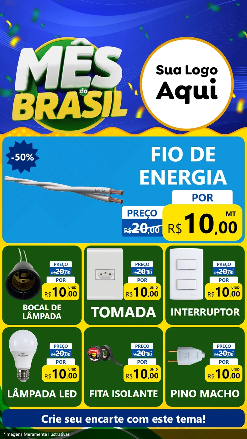 Modelo de Rede Social para Stories com o tema Mês do Brasil para Materiais Elétricos