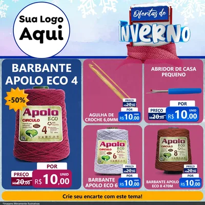 Modelo de Rede Social para Feed Facebook com o tema Ofertas de Inverno para Armarinho e Aviamentos