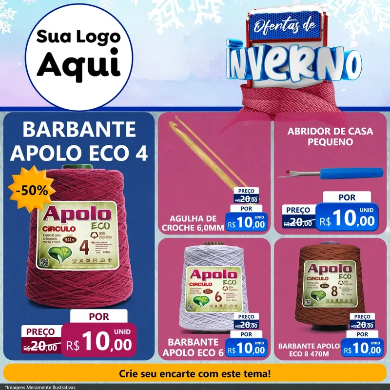 Modelo de Rede Social para Feed Facebook com o tema Ofertas de Inverno para Armarinho e Aviamentos