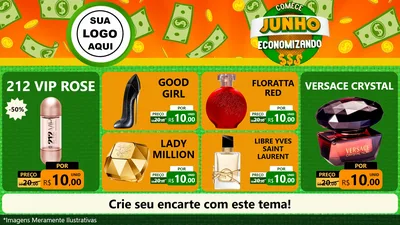 Modelo de TV para TV Horizontal com o tema Comece Junho Economizando para Perfumes