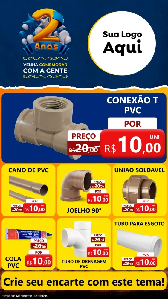 Modelo de Rede Social para Stories com o tema Aniversário de 2 anos para Tubos e conexões