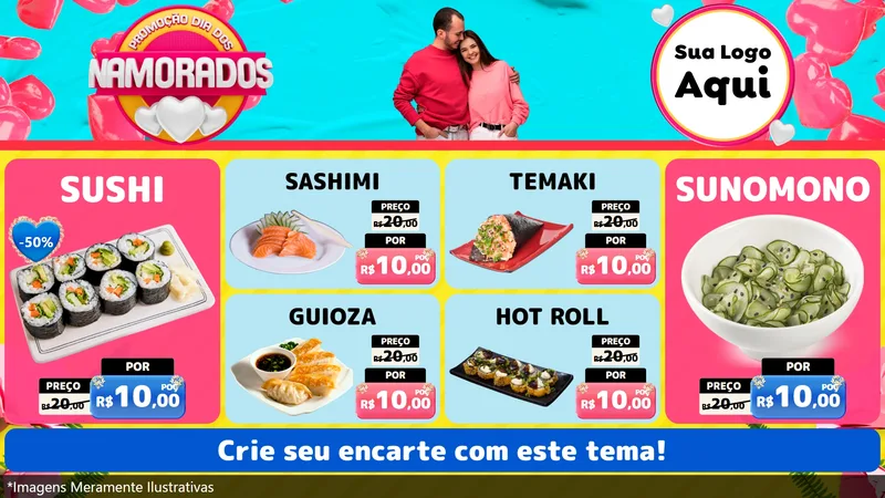 Modelo de TV para TV Horizontal com o tema Promoção Dia dos Namorados para Comida japonesa