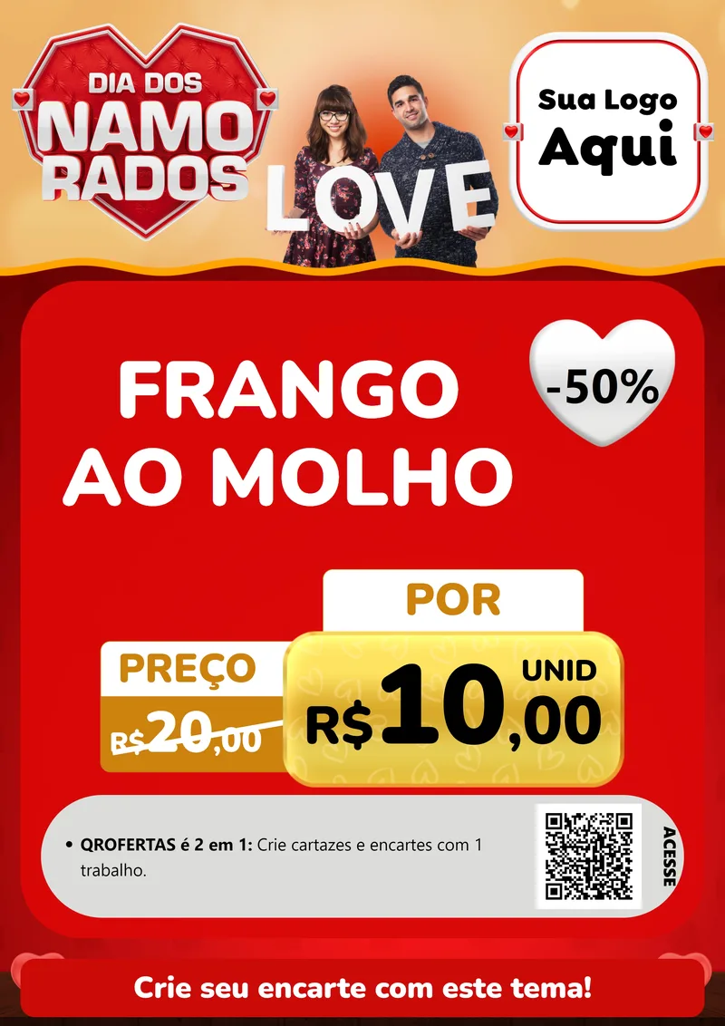 Modelo de Cartaz para Cartaz A4 Vertical com o tema Dia dos Namorados para Restaurante