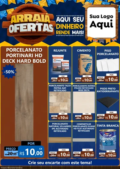 Modelo de Encarte para Encarte A4 Vertical com o tema Arraiá de Ofertas - Junina para Pisos e revestimentos