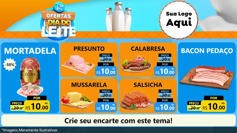 Modelo de TV para TV Horizontal com o tema Ofertas Dia do Leite para Frios e Laticínios