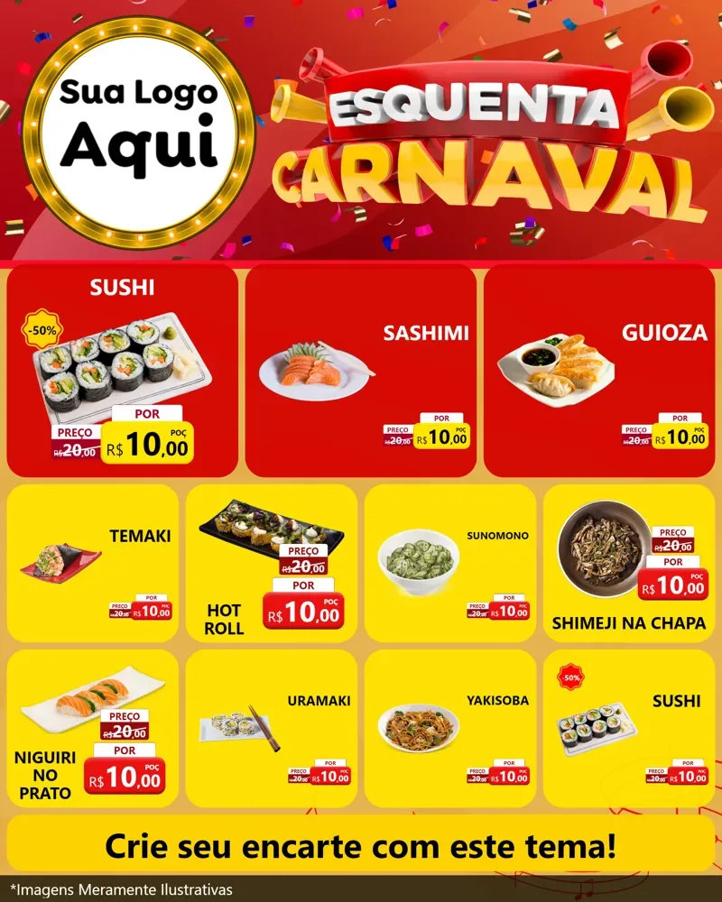 Modelo de Rede Social para Feed Instagram com o tema Esquenta Carnaval para Comida japonesa