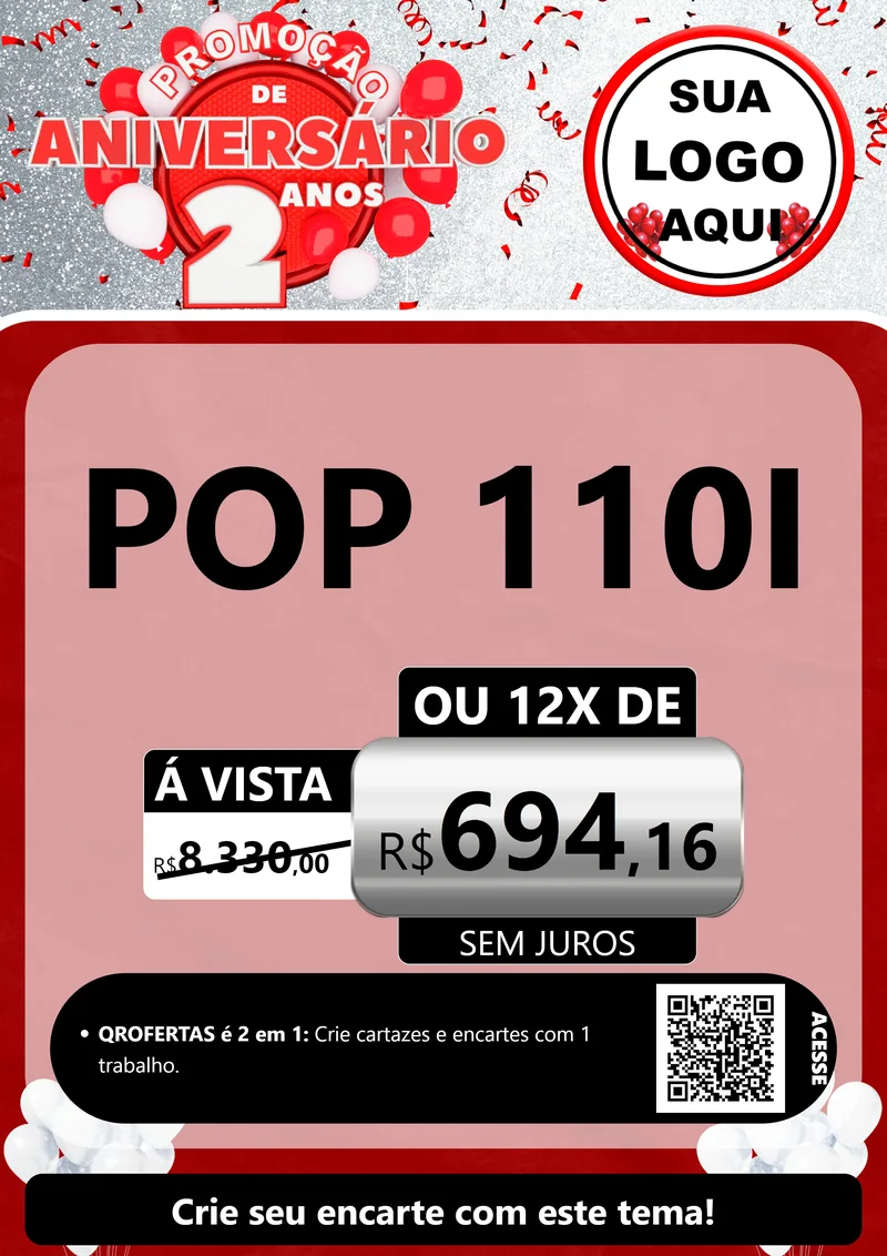Modelo de Cartaz para Cartaz A4 Vertical com o tema Promoção de Aniversário - 2 Anos para Concessionaria de Motos
