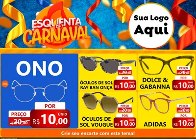 Modelo de Encarte para Encarte A4 Horizontal com o tema Esquenta de Carnaval para Óticas