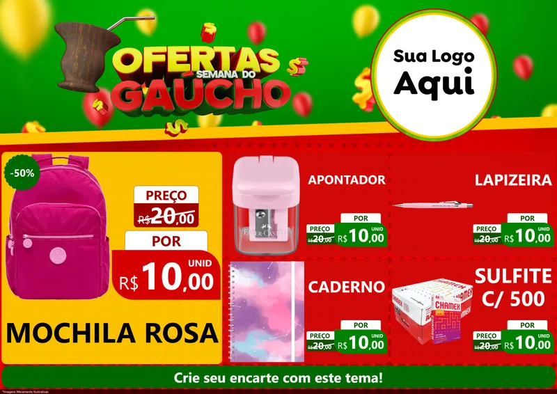 Modelo de Encarte para Encarte A4 Horizontal com o tema Ofertas Semana Do Gaúcho para Papelaria