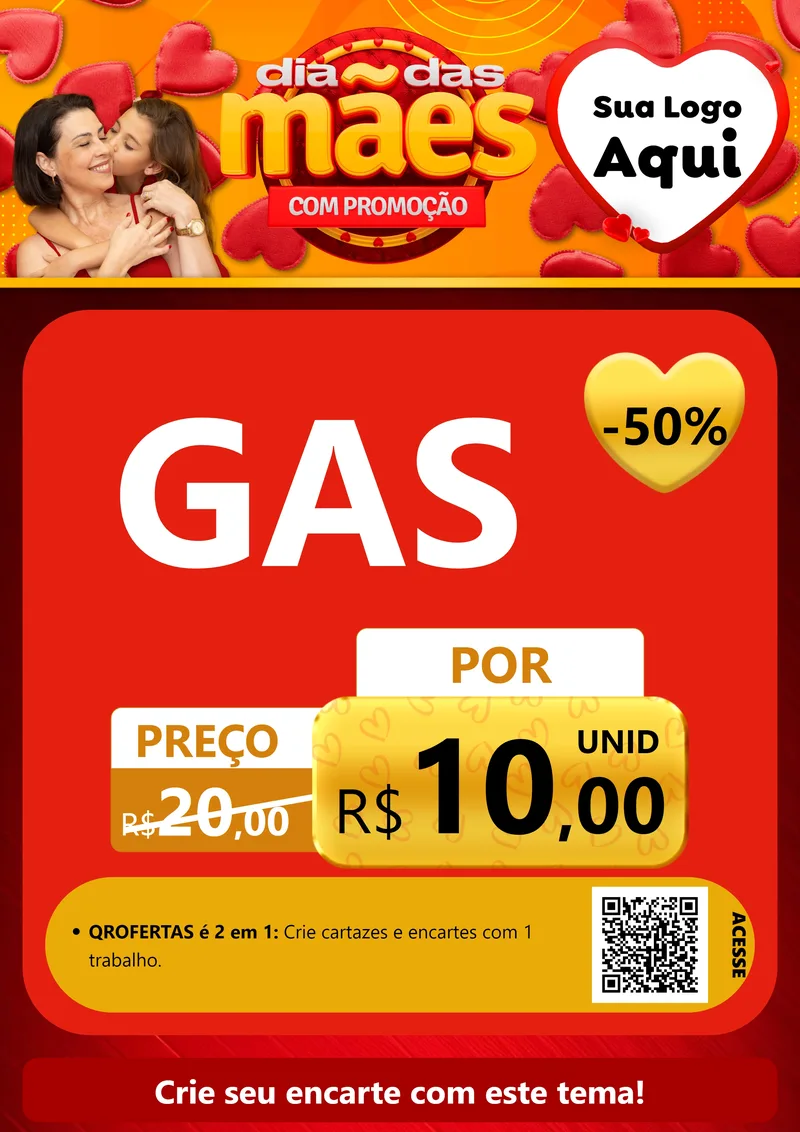 Modelo de Cartaz para Cartaz A4 Vertical com o tema Dia das Mães com Promoção para Água e gás