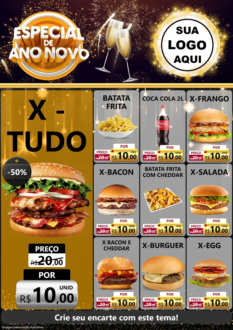 Modelo de Encarte para Encarte A4 Vertical com o tema Especial de Ano Novo para Hamburgueria