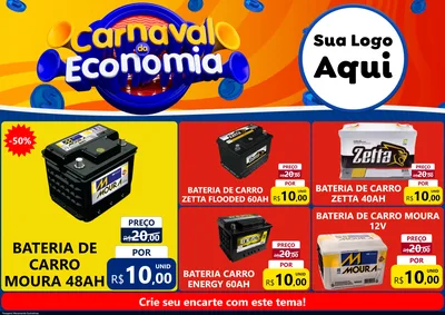 Modelo de Encarte para Encarte A4 Horizontal com o tema Carnaval da Economia para Baterias Elétricas