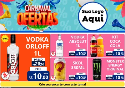 Modelo de Encarte para Encarte A4 Horizontal com o tema Carnaval de Ofertas para Distribuidora de bebidas