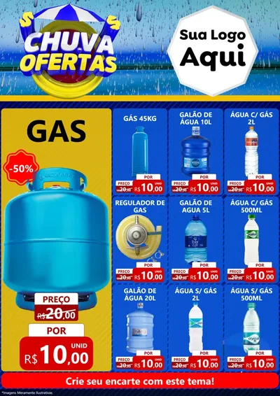 Modelo de Encarte para Encarte A4 Vertical com o tema Chuva de Ofertas para Água e gás
